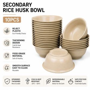 10Pcs Rice Husk Disposable Bowl Thickened and Hard Food Grade Noodle Bowl Disposable Tableware