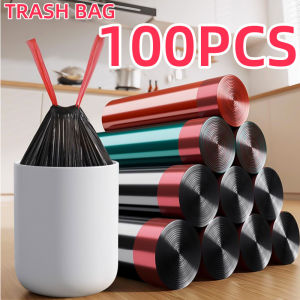 100PCS Thickened Plastic Drawstring Trash Bag with Holder Recycling Wastebasket Garbage Can Liners