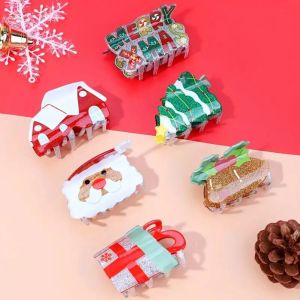 NALANILI tuyến Kẹp tóc hình ông già Noel Acrylic Hình Dáng Ông Già Noel Kẹp tóc Giáng sinh Ngọt ngào Ngôi nhà tuyết Kẹp Tóc Lễ Hội Dành cho phụ nữ