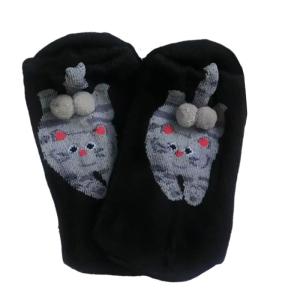 Modern Abstract Cats Pattern Casual Crew Socks with Funny 3D Fuzzy Balls Breathable Fabric Hosiery For Women and Men