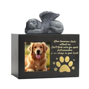 โกศที่ระลึกของสัตว์เลี้ยงงานฝีมือไม้ขี้เถ้ากับตุ๊กตาเรซินนางฟ้าและของที่ระลึกกระเป๋าใส่สัตว์เลี้ยงสูญหายให้ของขวัญ