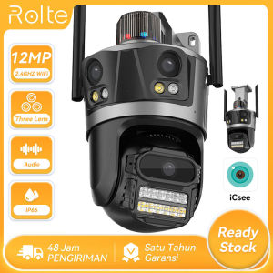 Rolte 12MP 6K Tiga lensa Kamera WiFi PTZ Pelacakan Otomatis Lampu alarm Kamera CCTV 1 Tahun Garansi
