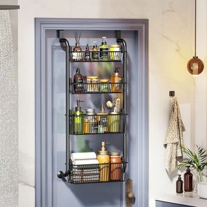 SR2N Hanging Rear Door Hook Shelf 4 Layers Rust-Proof Storage Basket  Easy To Install Over Door Storage Rack Wardrobe Storage