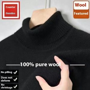 Mongolian Highland 100% Pure Wool Sweater Mens Winter Half Turtleneck Thickened Bottoming Sweater High-End