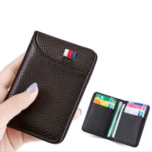 Flip Card Holder Slim Pocket Wallet Multi-Function Card Holder Coin Purse Genuine Leather Mini RFID ID Credit Card Wallet for Men Women