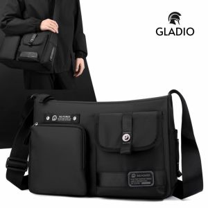 GLADIO Tas Selempang Sling Bag Multifungsi Hitam Kulit Elegan Motif Farnley Premium Pria GLD089B5