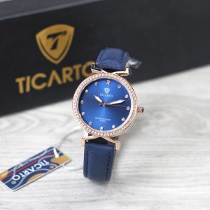Jam tangan Ticarto 2866 tali kulit bulat analog original wanita