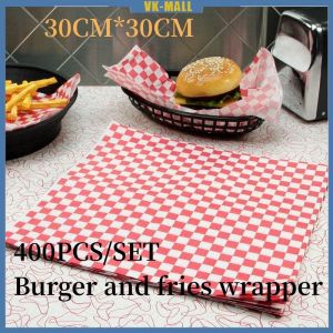 500Pcs/set 30*30CM Black/Red Checkered Deli Basket Liner Food Wrap Paper Baking Oil Grease Paper
