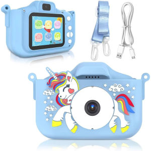 Kids Camera 1080P Kids Digital Camera with 32GB TF CardUnicorn Camera Cover/HD Video /5 Educational Games/8x Zoom/46 Photo Frames & FiltersGifts for Boys Girls Age 3-8 (Pink)