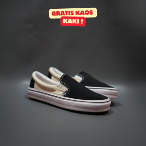 SEPATU VANS21 SLIP ON VAULT OG ANAHEIM HITAM KREM KANVAS 36-43