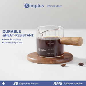 Simplus Espresso Shot Glass Measuring Cup Coffee Cup 90mL High Borosilicate Glass Wooden Handle
