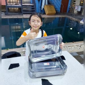 Diva-111 QF-K33 ถาดเหลี่ยมสแตนเลส ถาดใส่อาหาร ถาดบุฟเฟ่ต์หมูกระทะ ถาดเตรียมอาหาร (ก้นลึก 3.5 cm)