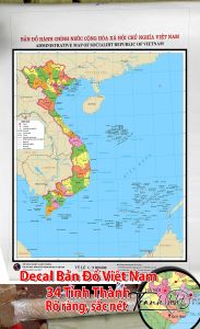 Size 60x90cm - Decal Bản Đồ 34 Tỉnh Việt Nam mẫu 3 (sẵn keo lột dán)