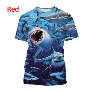 [Local Stock] HBESTY  Horror Shark Pattern T-Shirt For Men Popular Animal 3D Printing T Shirts Women Summer Casual Fashion Tops Street Loose Tees