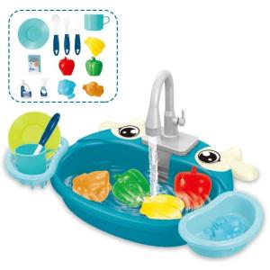 W21Childrens Play Kitchen Toys Water Pretend Play House Kids Can Drain Wash Basin Sink Kids Kitchen Set Toy for Boys Girls Gifts