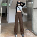Seluar Slack Perempuan Retro Hottie Design Cargo Pants Women High Waisted Thin Straight Casual Wide Leg Pants. 
