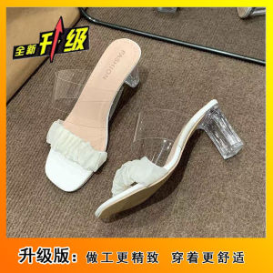 [Free Shipping] WomenS Outdoor Crystal Transparent Chunky Heel Sandals Summer High-Heeled Fashion Sandals Student Style