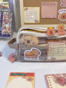 Capybara pencil case.Transparent Tote Pencil Case - Large Capacity Kawaii Stationery Organizer Waterproof Cosmetic Bag for School/Office (Japanese Korean Style)