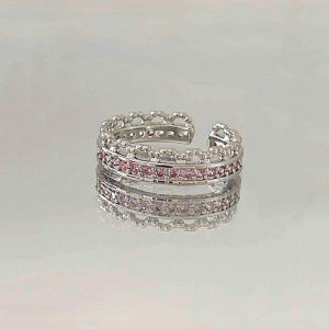 Bestella✨Cincin Wanita Berbentuk Hati Merah Muda/Cincin Zirkon Mata Kucing/Cincin Terbuka Dengan Desain Manis