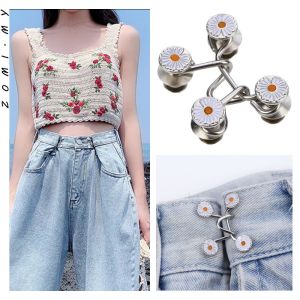 6pcs/Set Daisy Buckle Waist Collection Adjustable Disassembly Jeans Waist Button Fasten-free Model Button Shorten Waist Belt Metal Buckles Artifact