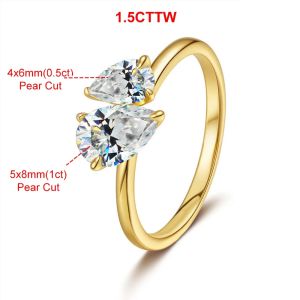 1.5cttw Double Pear Cut Moissanite Diamond Ring for Women Two Stone Toi Et Moi Wedding Bands 925 Silver 18k Gold Plated Jewelry