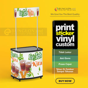 CETAK STIKER MEJA BOTH ES TEH MANIS KITA MEJA JUALAN EVENT DESK FREE REQUEST DESAIN
