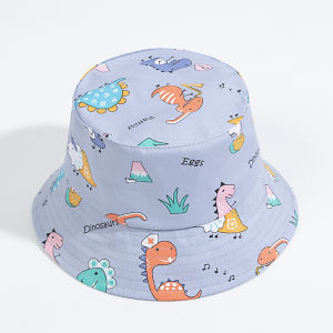 Summer Baby Bucket Hat Cartoon Dinosaur Print Toddler Boys Girls Hats With Windproof Rope Casual Kids Fisherman Beach Cap