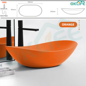 [OKLIFE. SG] Oval Home Bathroom Wash Basin Single Basin，Ceramic Washbasin Creative Art Basin
