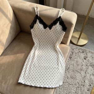 Love Heart Print Women Heart Pajama Dress Sleeveless Slim Fit V Neck Lace Trim Camisole Nightdress Sleepwear Suspender h260714