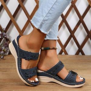Free Shipping New Floral-Patterned Sandals WomenS Shoes Casual Style Suitable For Vacations And Beach Wear With A Comfortable Wedge Heel And Available In Larger Sizes