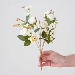 DIVATEN 1 Bouquet Silk Artificial Rose Flowers Peony Home Decoration DIY Flower Bouquet Fashion Orange Color Autumn Peony Bouquet Autumn