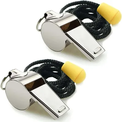 2 Pack Stainless Steel Sports Whistles with Lanyard Loud Crisp Sound Whistles Great for Coaches Referees and Officials