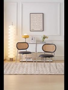IGDL Nordic dining chair cream style rattan chair home leisure Internet-famous and vintage armhair rattan chair modern malist stool