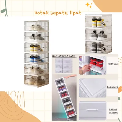 Homeliving Lemari Sepatu Lipat Lemari Sepatu Kotak Sepatu Lipat Rak Lipat Kotak Sepatu Transparan Plastik
