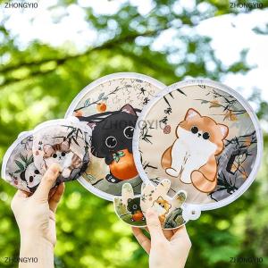 [COD] ZHONGYI0 Portable Cartoon Folding Fan Kawaii Creative Foldable Fan Cool Summer Hand Fan Flying Disk Pocket Cloth Fan Gifts For Kids