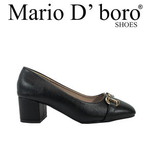 Mario D Boro Womens Elegant Black PU Leather Mid Heel Pumps Shoes with Gold Buckle LX 25527 C54 C63 C68 C70 C86 C90 C99