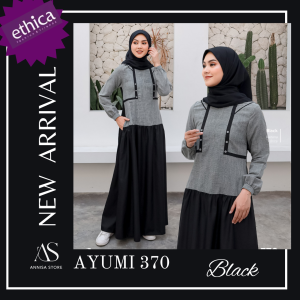 BAJU DRESS GAMIS WANITA BRANDED ETHICA AYUMI 370 BLACK / BAJU DRESS GAMIS BAHAN MONALISA MIX INTERLIS PROMO RAMADHAN BIG SALE