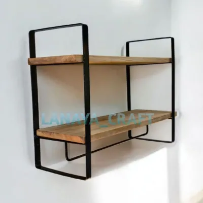 Rak Dinding 2 Susun Lebar 20cm - Tempat Penyimpanan Serbaguna Bahan Kayu Model Vintage Aeshtetik