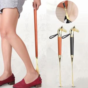BAGUO 32cm Dụng cụ giày kim loại Dài Đầu sư tử/ngựa Dụng cụ xỏ giày có tay cầm gỗ Người mang giày Cầm tay Máy nâng giày di động dành cho hộ gia đình