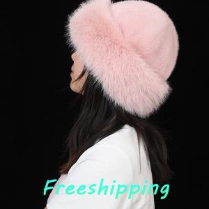 baoxue Fluffy Faux Fur Bucket Hat For Women Luxury Plush Fisherman Hat Warm Winter Hat Thicken Cold Snowy Day Panama Cap