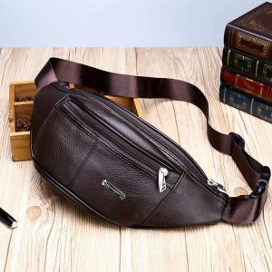 Genuine leather mens waist bag multifunctional large capacity waterproof wear-resistant cowhide chest bag outdoor fitness cross-body bag