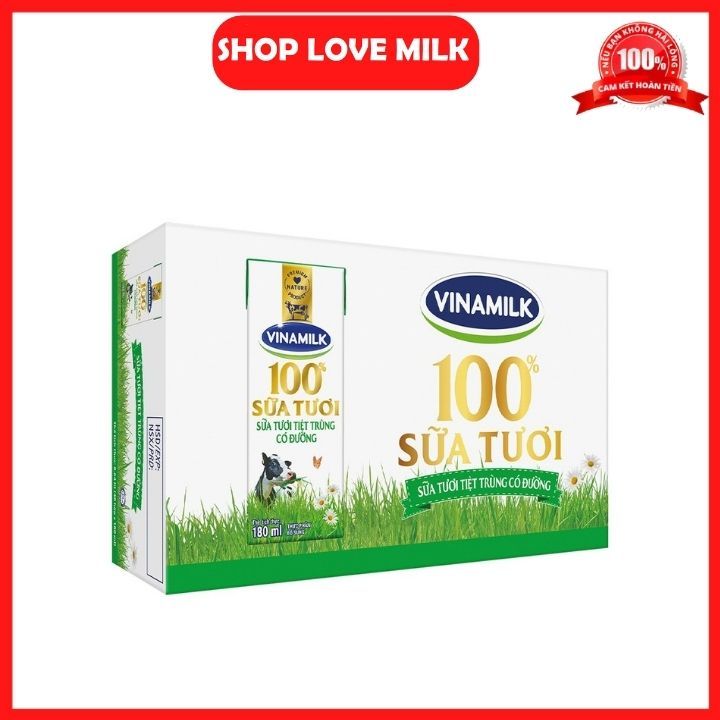 Thùng Sữa Vinamilk Tiệt Trùng 100% Có Đường 12 vỉ -48 hộp - 180ml