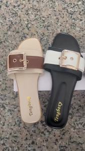 [Free Shipping] Plus-Size WomenS Summer New Flat Sandals Korean Style With Metal Buckle Suitable For Outdoor Wear