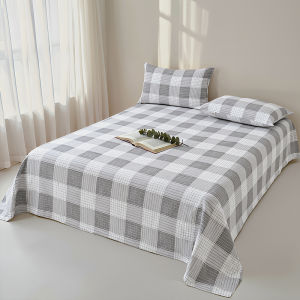 Thickened 100% Cotton Flat Sheet Japanese Plaid Pattern Single Double Bed Sheet Skin Friendly Pure Cotton Bedsheets Pillowcases2026