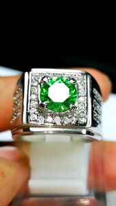Batu Permata Green Moissanit Asli Kilau Ring Silver Tabur Zircon High Quality