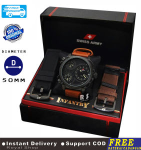 Swiss Army Infantry - Jam Tangan Casual Pria  Strap Kulit - Jam Tangan Swiss Army Aviation Stainless Steel