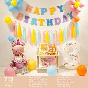 [Tặng Bóng Số+Bơm] Set Trang Trí Sinh Nhật Cho Bé Cao Cấp - Bong Bóng Happy Birthday Bóng Hình Dây Cờ Tam Giác