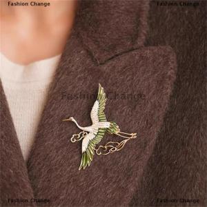 [COD] Fashion Change Chinese Style Elegant Rhinestone Green Wings Crane Clouds Brooches For Women Girls Flying Birds Lapel Pins Party Jewelry