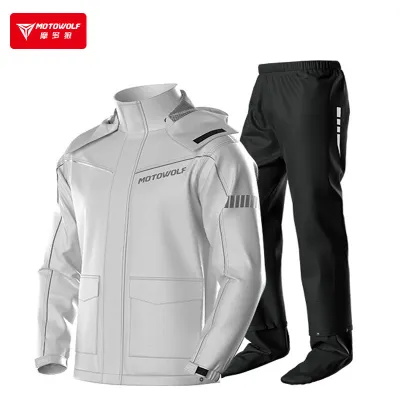 MOTOWOLF Motorcycle Rainsuit Waterproof Split Raincoat Suit Cycling Motorbike Jacket and Pants Lightweight Foldable Windproof Reflective