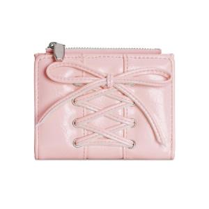 Korean Styles Bifold Wallet with Tie Strap Bag Lovely Bows Wallet PU Leather Change Purse Short Purse Holde